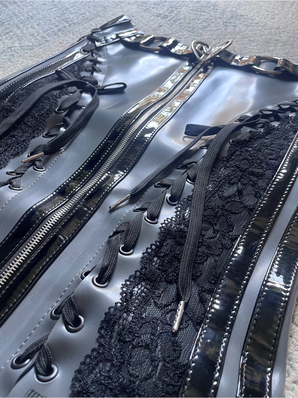 Rare Dominnico “Varsity Archive Skirt”Spanish Designer Runway Sample Vinyl Lace — image 7 of 8